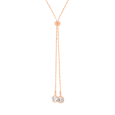 Cubic Zirconia Rose Gold Plated Sterling Silver 24" Adjustable Chain Necklace