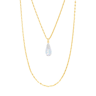 Double Strand Yellow Gold Plated Sterling Silver Aurore Boreale Swarovski Crystal Teardrop Necklace