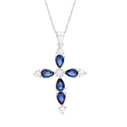 Simulated Gemstone and Cubic Zirconia Cross Necklace in Rhodium Plated Sterling Silver