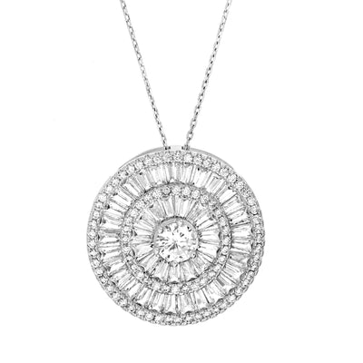 Baguette Cubic Zirconia Circle Necklace in Rhodium Plated Sterling Silver