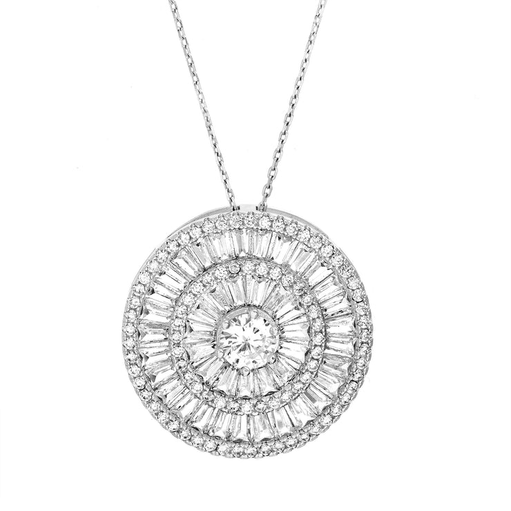 Baguette Cubic Zirconia Circle Necklace in Rhodium Plated Sterling Silver