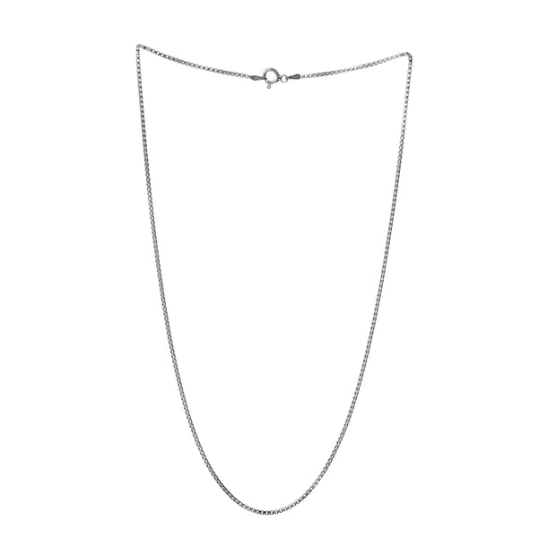 1.5mm Round Box Chain Necklace in Rhodium Plated Sterling Silver