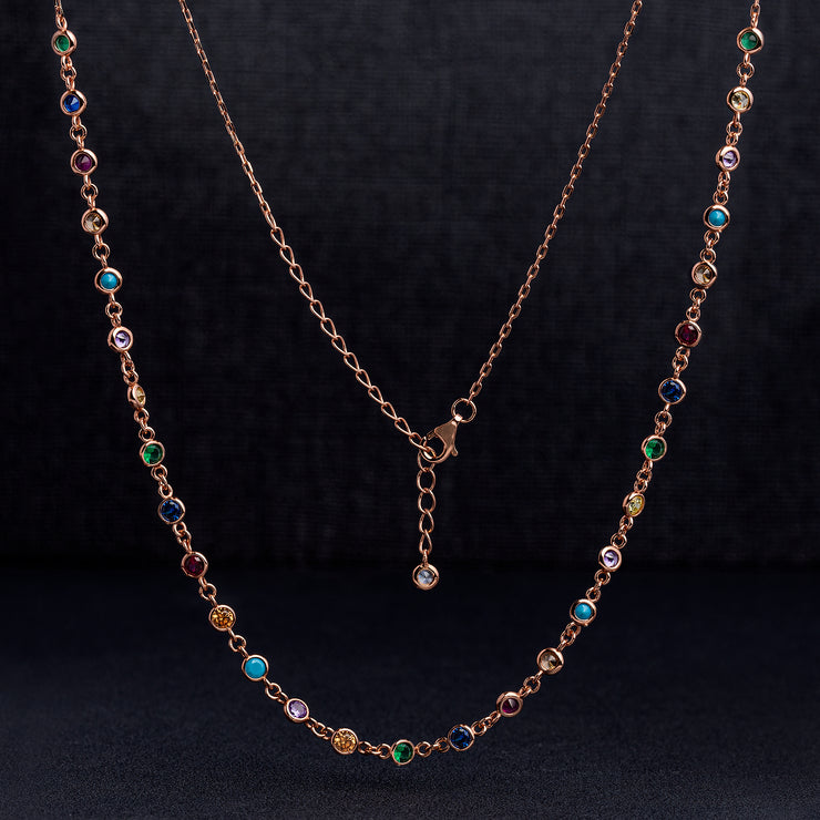 Rainbow Cubic Zirconia By the Yard Necklace in Rose Gold Plated Sterling Silver