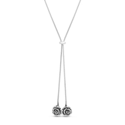 Double Rose Dangle Popcorn Chain Necklace in Sterling Silver