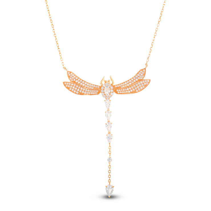 Dangling Cubic Zirconia Dragonfly Necklace in Sterling Silver