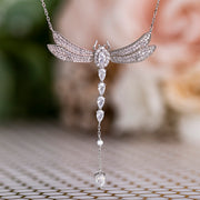 Dangling Cubic Zirconia Dragonfly Necklace in Sterling Silver