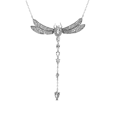 Dangling Cubic Zirconia Dragonfly Necklace in Sterling Silver