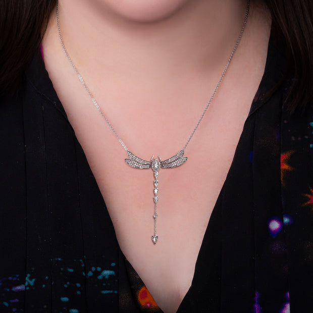Dangling Cubic Zirconia Dragonfly Necklace in Sterling Silver
