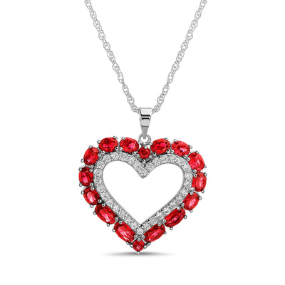Simulated Gemstone and Cubic Zirconia Heart Necklace in Rhodium Plated Sterling Silver