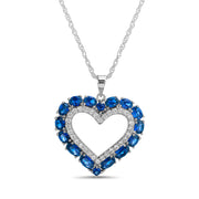 Simulated Gemstone and Cubic Zirconia Heart Necklace in Rhodium Plated Sterling Silver