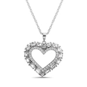 Simulated Gemstone and Cubic Zirconia Heart Necklace in Rhodium Plated Sterling Silver