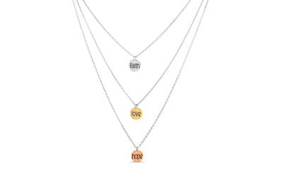 Faith Hope Love Charm Layered Necklace in Sterling Silver