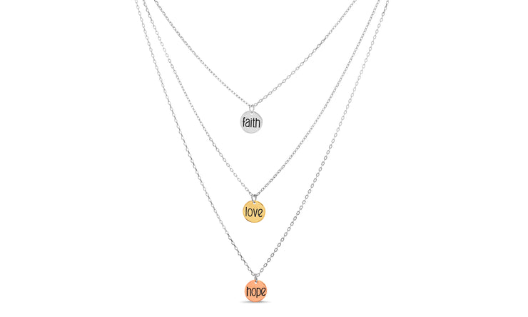 Faith Hope Love Charm Layered Necklace in Sterling Silver