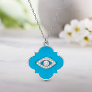 Cubic Zirconia Evil Eye Enamel Quatrefoil Necklace in Sterling Silver