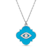 Cubic Zirconia Evil Eye Enamel Quatrefoil Necklace in Sterling Silver