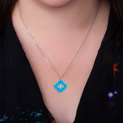 Cubic Zirconia Evil Eye Enamel Quatrefoil Necklace in Sterling Silver