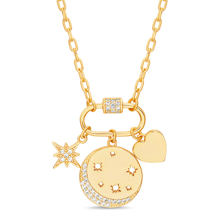 Cubic Zirconia Cross Inspirational Charm Necklace in Two Tone Plated Sterling Silver