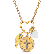 Cubic Zirconia Cross Inspirational Charm Necklace in Two Tone Plated Sterling Silver