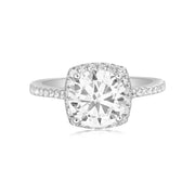 Cushion Shaped Halo CZ Engagement Ring in Rhodium Plated Sterling Silver