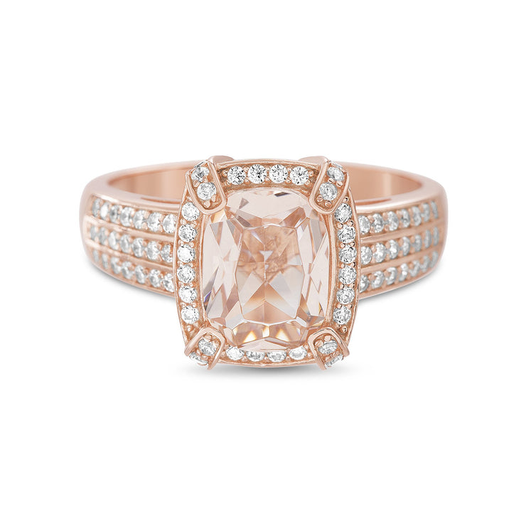 Radiant Cut Cubic Zirconia Halo Engagement Ring in Sterling Silver