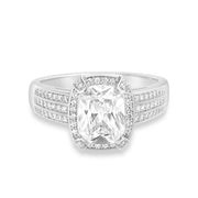 Radiant Cut Cubic Zirconia Halo Engagement Ring in Sterling Silver