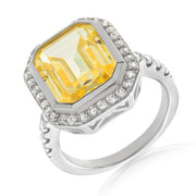 Simulated Yellow Diamond Engagement Ring in Rhodium Plated Sterling Silver