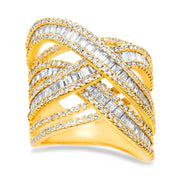 Baguette and Round Cubic Zirconia Crossover Band Ring in Sterling Silver