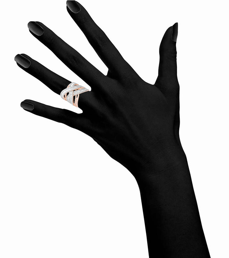 Baguette and Round Cubic Zirconia Crossover Band Ring in Sterling Silver