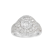 Cubic Zirconia Prong Halo Ring in Rhodium Plated Sterling Silver