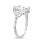 Radiant and Half Moon Shaped Cubic Zirconia Ring in Rhodium Plated Silver