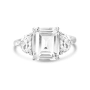 Radiant and Half Moon Shaped Cubic Zirconia Ring in Rhodium Plated Silver