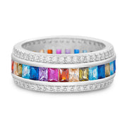 Rainbow Cubic Zirconia Eternity Band Ring in Rhodium Plated Sterling Silver