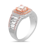 Simulated Pink Diamond Engagement Ring in Rhodium Plated Sterling Silver