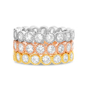 Round Bezel Set Cubic Zirconia Antique Style Bridal Ring Eternity Band for Women in Tri Color Plated 925 Sterling Silver