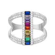 Rainbow Cubic Zirconia Open Ring in Rhodium Plated Sterling Silver