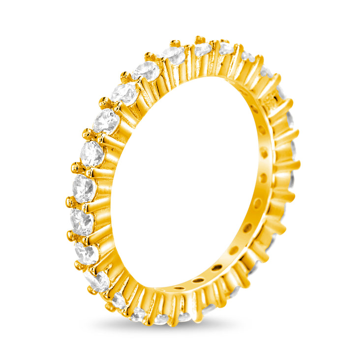 Cubic Zirconia Thin Eternity Band in Yellow Gold Plated Sterling Silver