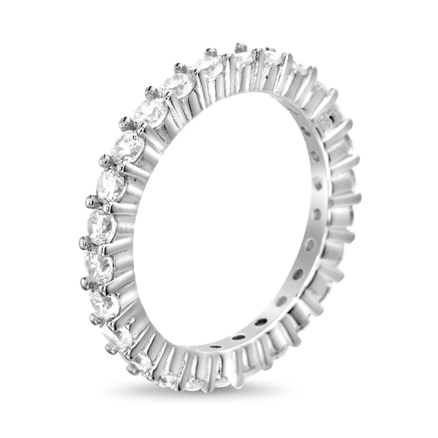 Cubic Zirconia Thin Eternity Band in Rhodium Plated Sterling Silver