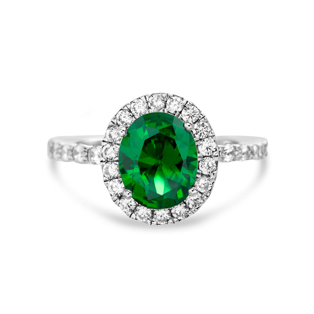Simulated Gemstone and Cubic Zirconia Halo Ring in Rhodium Plated Sterling Silver