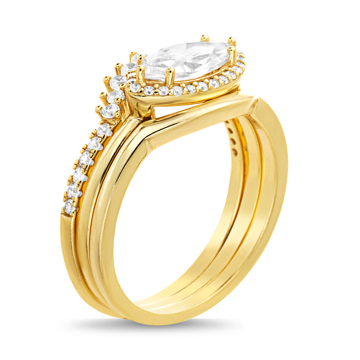 Cubic Zirconia Marquise Stacking Ring Set in Yellow Gold Plated Sterling Silver
