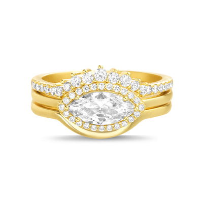 Cubic Zirconia Marquise Stacking Ring Set in Yellow Gold Plated Sterling Silver