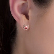 Simulated Morganite Heart Post Earrings and Necklace Set in Rose Gold Plated Sterling Silver