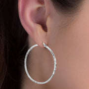 Sterling Silver 40mm Textured Hoop and 6MM Ball Stud Earring Set