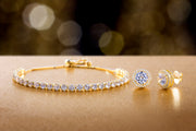 Cubic Zirconia Tennis Bracelet and Stud Earring Set in Yellow Gold, Rose Gold or Rhodium Over Silver