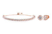 Cubic Zirconia Tennis Bracelet and Stud Earring Set in Yellow Gold, Rose Gold or Rhodium Over Silver