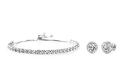 Cubic Zirconia Tennis Bracelet and Stud Earring Set in Yellow Gold, Rose Gold or Rhodium Over Silver